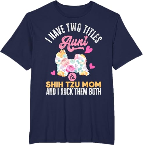 Miniatura 25 de I Have Two Titles Aunt and Shih Tzu Mom | Funny Dog Men Women T-Shirt Black,Navy Blue,Asphalt Grey,Cranberry Red,Red,Kelly Green,Dark Heather