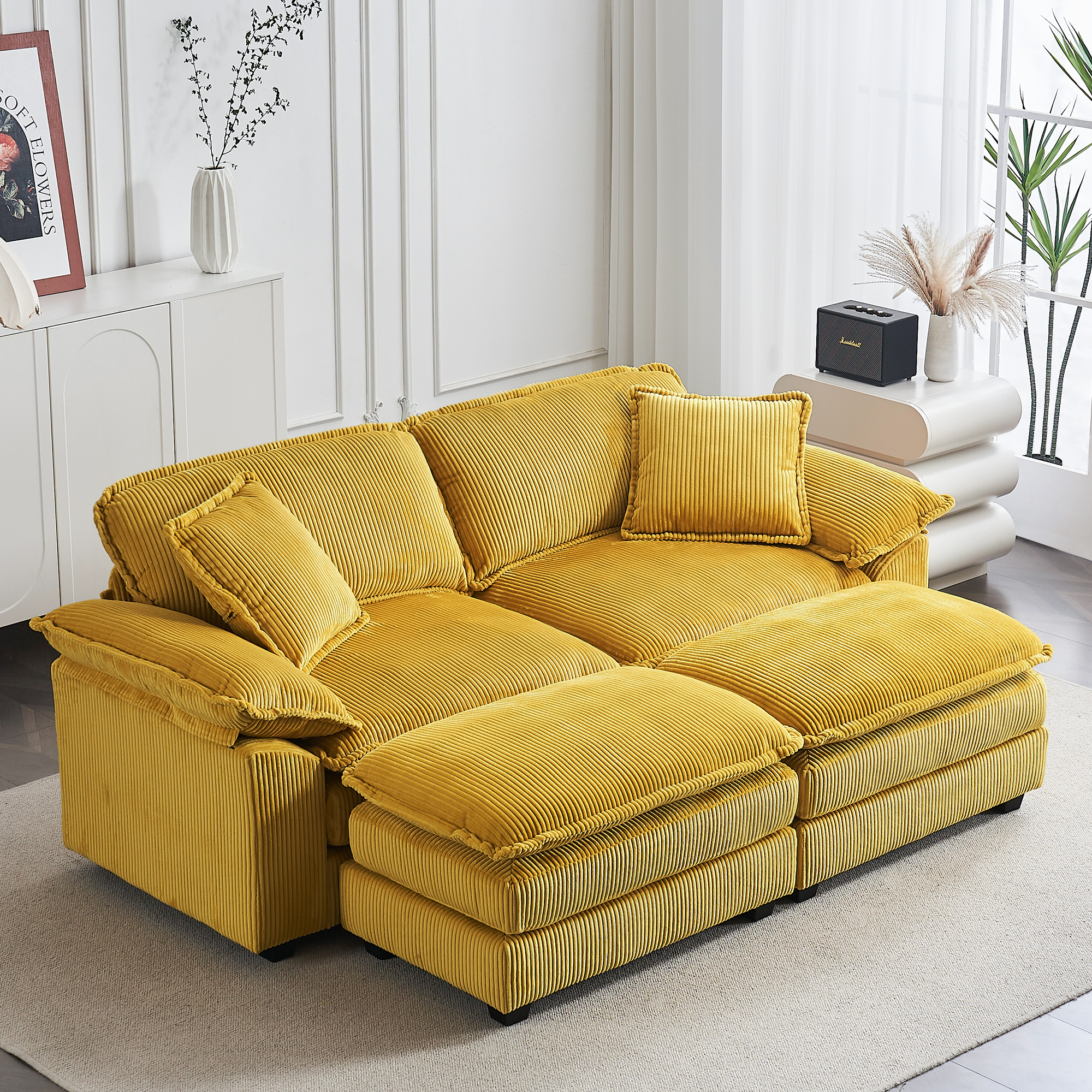 Amazon.com: 84.6” Corduroy Loveseat with Ottoman, Oversized Double