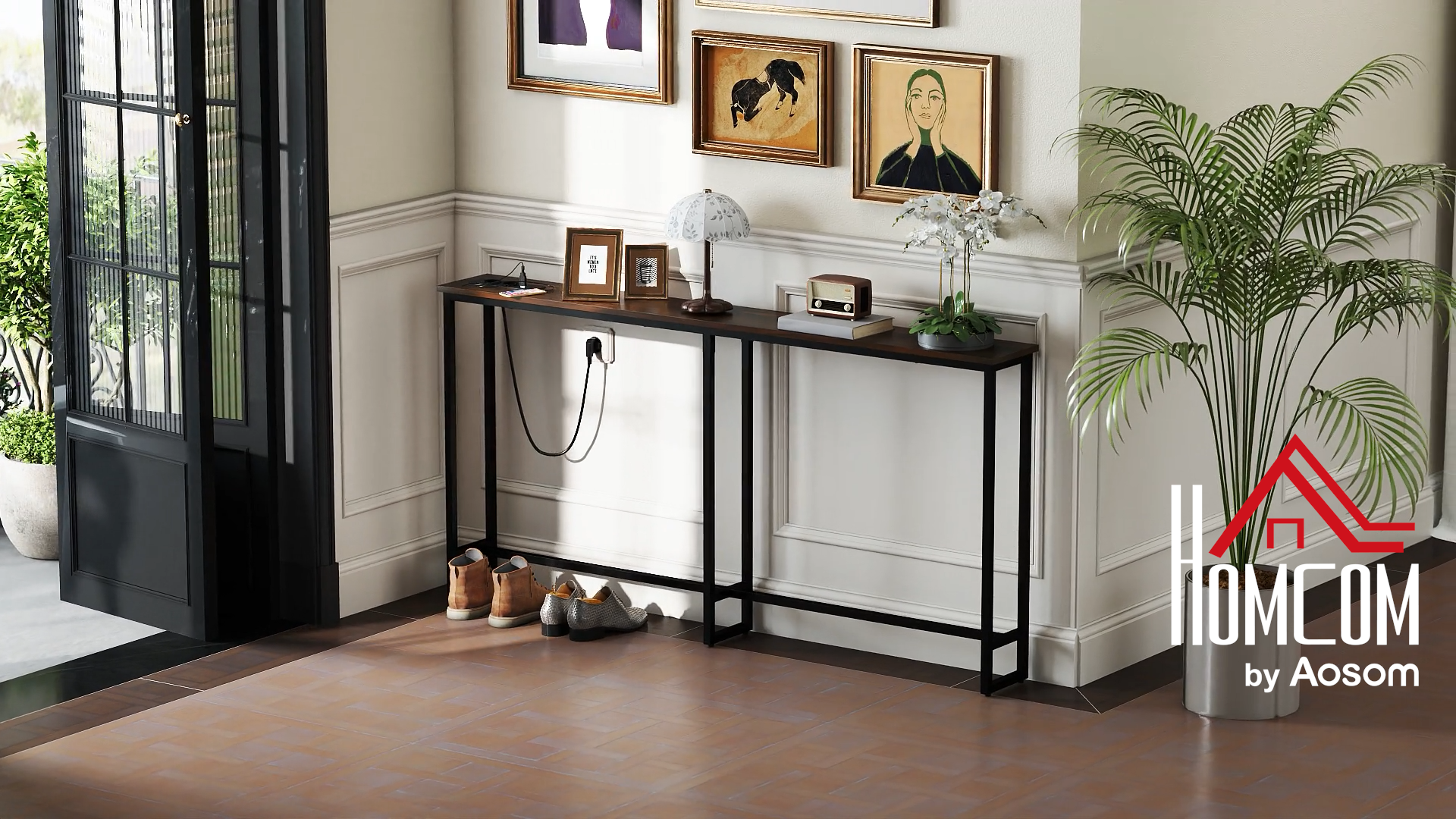 Console Entrée HOMCOM 80x30x76cm - Bois Naturel Et Acier | Avec Tiroir | Pour Salon, Couloir | Moderne