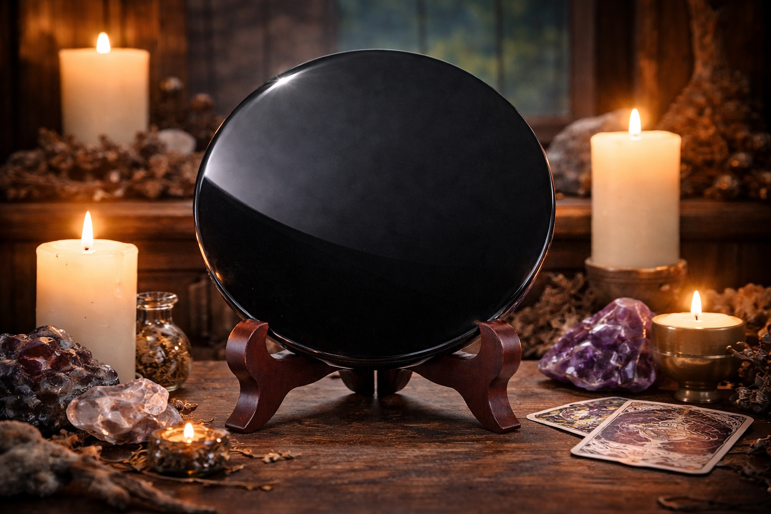 Polar Jade Black Obsidian Fortune Telling Mirror (90 mm / 3.5