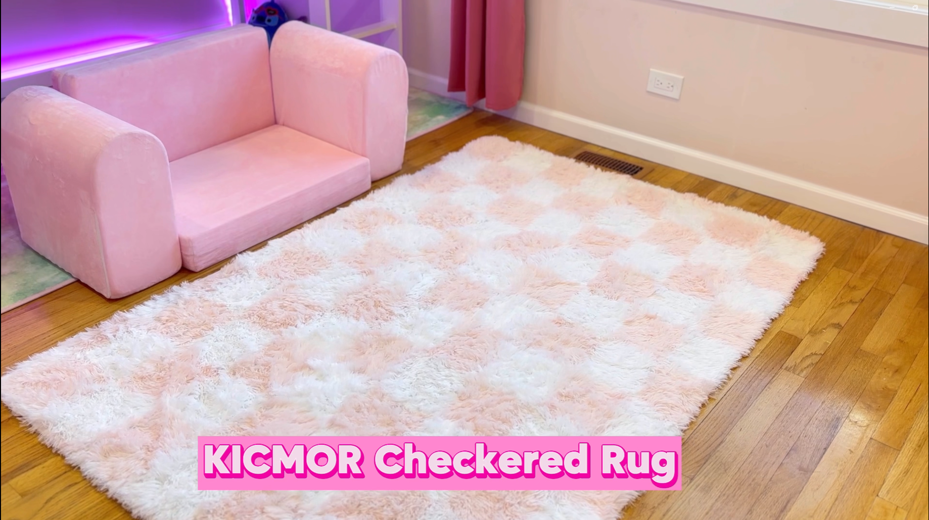 Amazon.com: KICMOR Light Pink and White Rugs for Bedroom Girls, 4x6 Fluffy Fuzzy Checkered Shag Area Rug Shaggy Bedside Carpet, Soft Plush Cute Rug for Toddler Kids Baby Nursery Teen Dorm Living