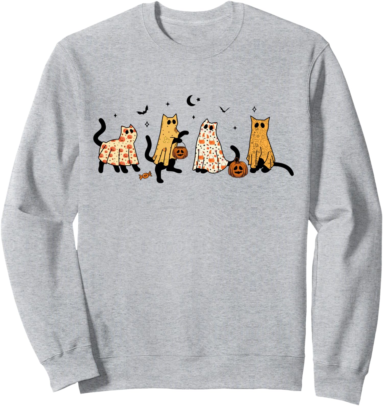 Süße schwarze Katzen im Geist Kostüm Halloween für Frauen Unisex Sweatshirt mit Rundhalsausschnitt - Bild 1 von 1