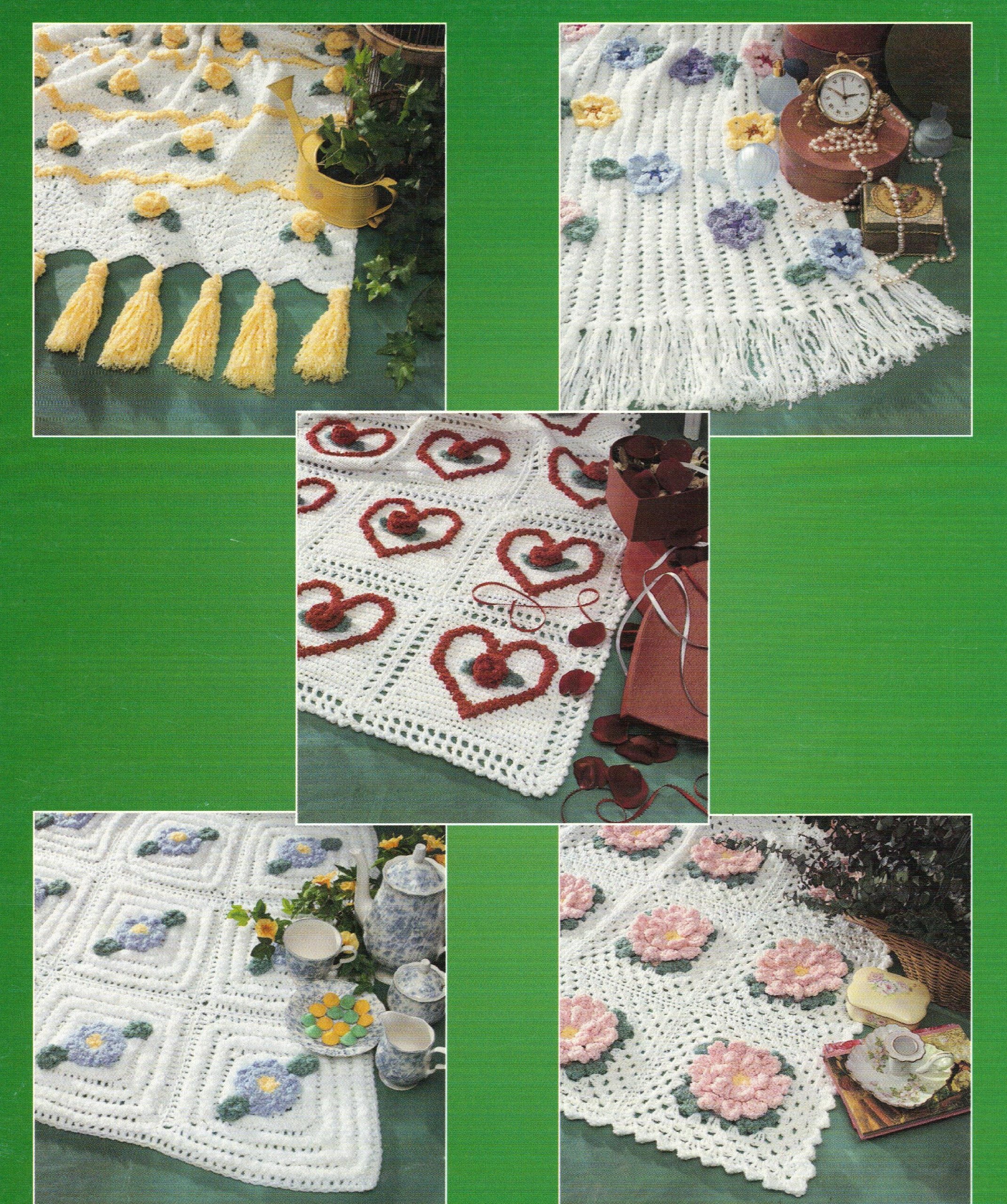 Title: Faux Chenille Aghans - Crochet Pattern Book for 5 Floral Afghans - The Needlecraft Shop - #991058