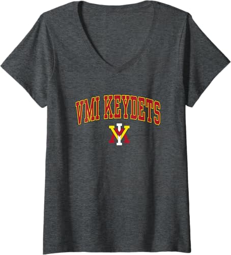 Miniatura 1 de VMI Keydets Arch Over Camiseta con licencia oficial con cuello en V, Gris