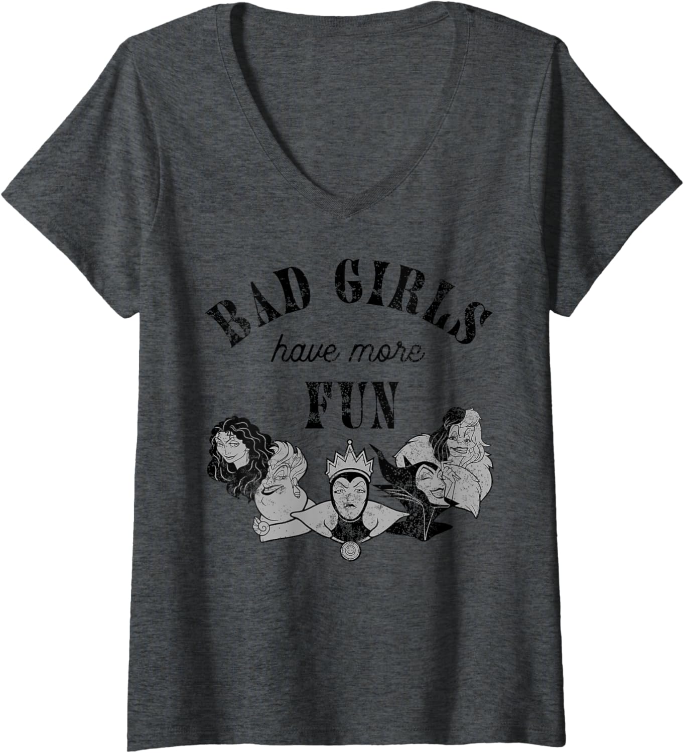 Disney Villains Bad Girls Have More Fun C1 V-Neck T-Shirt, gris, S