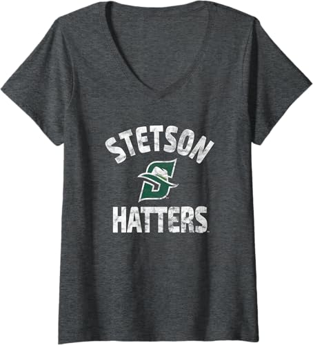 Miniatura 3 de Camiseta grande con cuello en V Stetson University Hatters para mujer, Negro - Negro,Jaspeado Oscuro