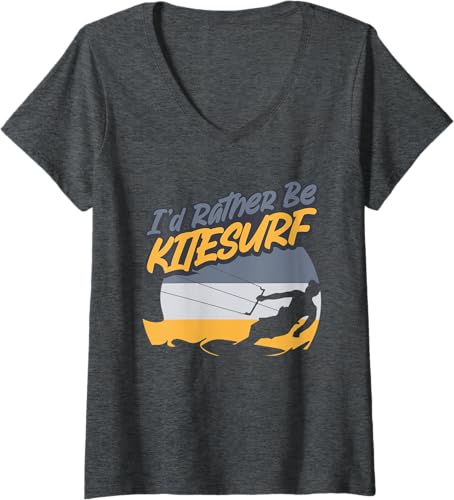 Miniatura 3 de Womens Kiteboarding I Would Rather Be Kitesurf Lover Kitesurfing V-Neck T-Shirt