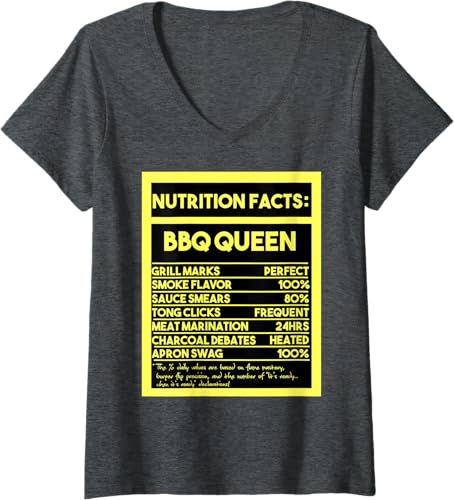 Miniatura 4 de Información nutricional de Womens BBQ Queen Camiseta con cuello en V de The Ultimate Grill Mistress's, Negro -