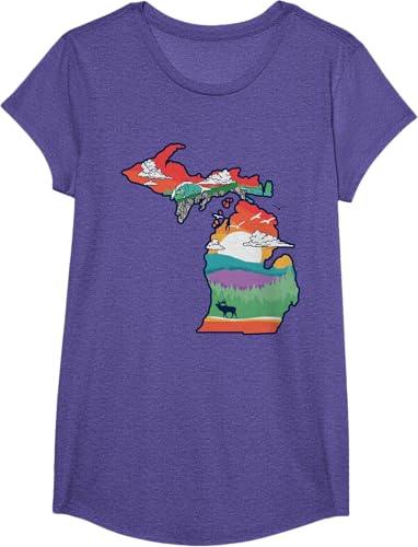 Miniatura 41 de Michigan Outside Vintage Nature Illustration Artistic T-Shirt Slate Grey,White,Baby Blue,Red,Silver Grey,Dark Green,Kelly Green,Olive Green,Lemon