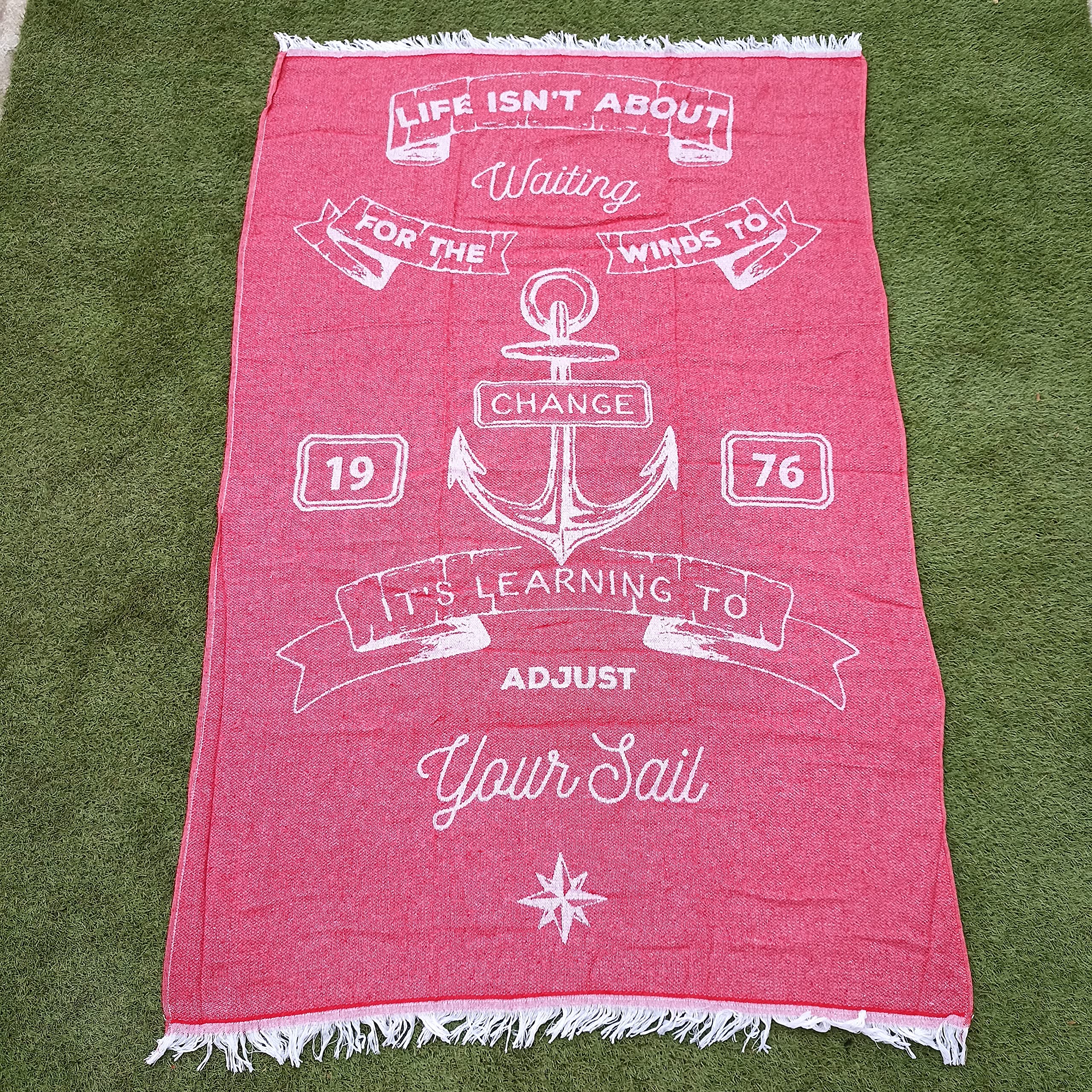 Dhestia - Pareo de Playa Reverso Toalla de Rizo con Flecos de Algodón 150x95 cm. Winds Rojo