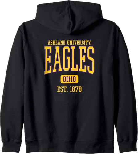 Ashland University Eagles Est. Date - Sudadera con capucha y cremallera, Negro -