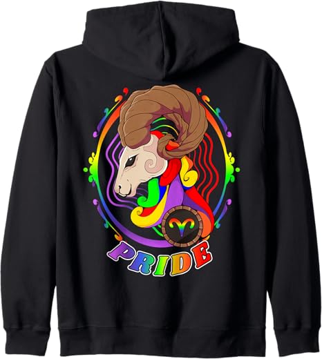 Gay Zodiac LGBTQ Zodiac Sign Aries Rainbow Pride Zip Hoodie