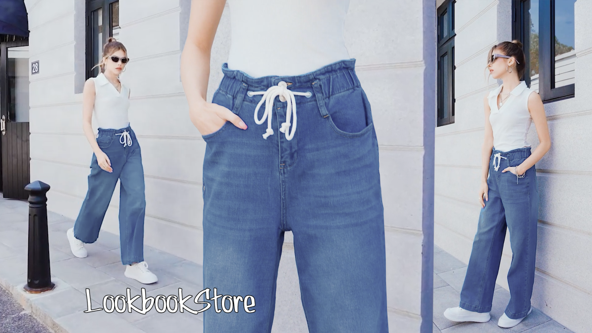 LookbookStore Womens Wide Leg Jeans High Waisted Trendy Elastic