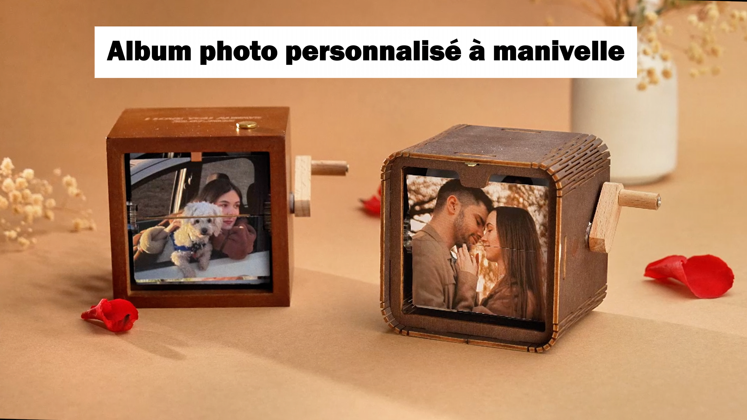 VEELU Album photo mécanique à mouvement manuel personnalisé avec machine d' animation, cadre de livre à feuilleter personnalisé, décoration de table d'ordinateur, cadeaux créatifs de Saint-Valentin