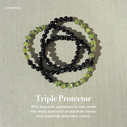 Miniatura 2 de Joyfulmuze Men Gemstones Stretch Bracelet, Peridot Hematite Black Tourmaline, Handmade Spiritual Jewelry for Men, Natural Black Green Gems, Healing