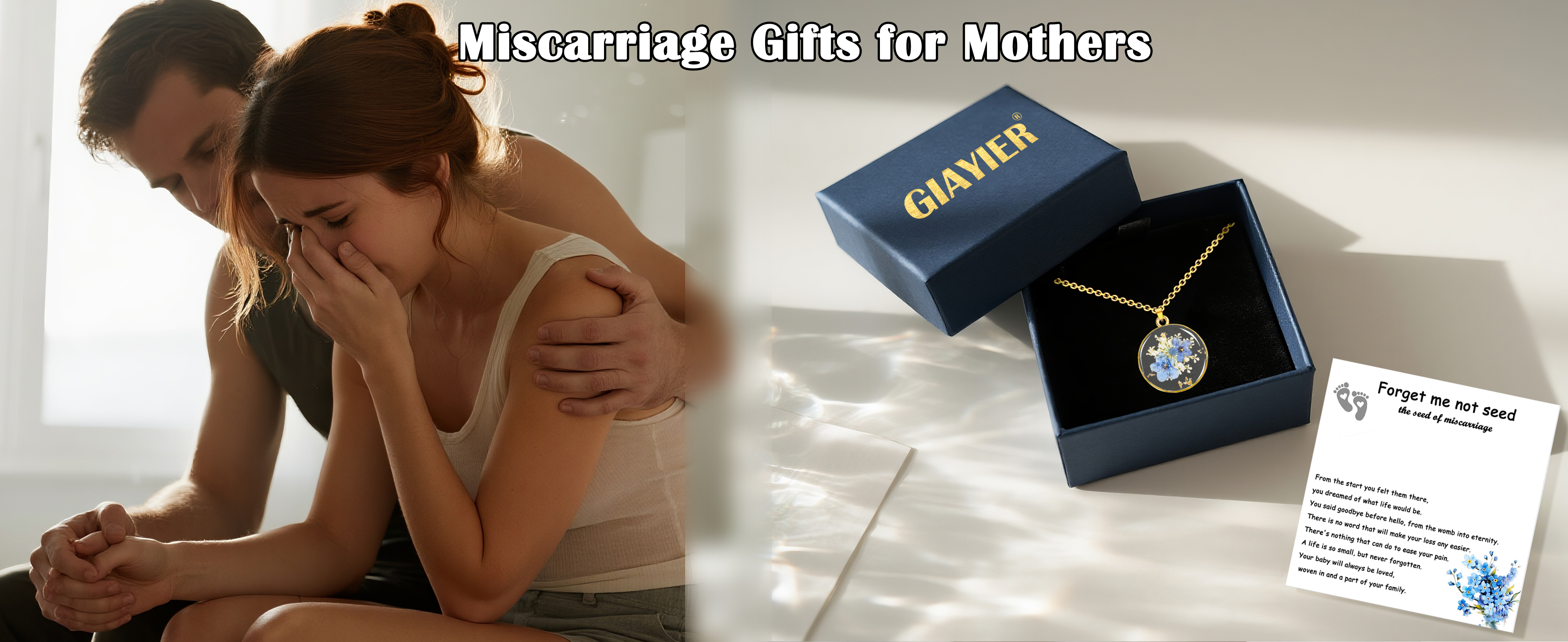 Miscarriage Gifts for Mothers, Forget Me Not Pressed Flowers Necklace, Baby Loss Grief Sympathy Gift for Women, Child Loss Memorial Gifts Jewelry