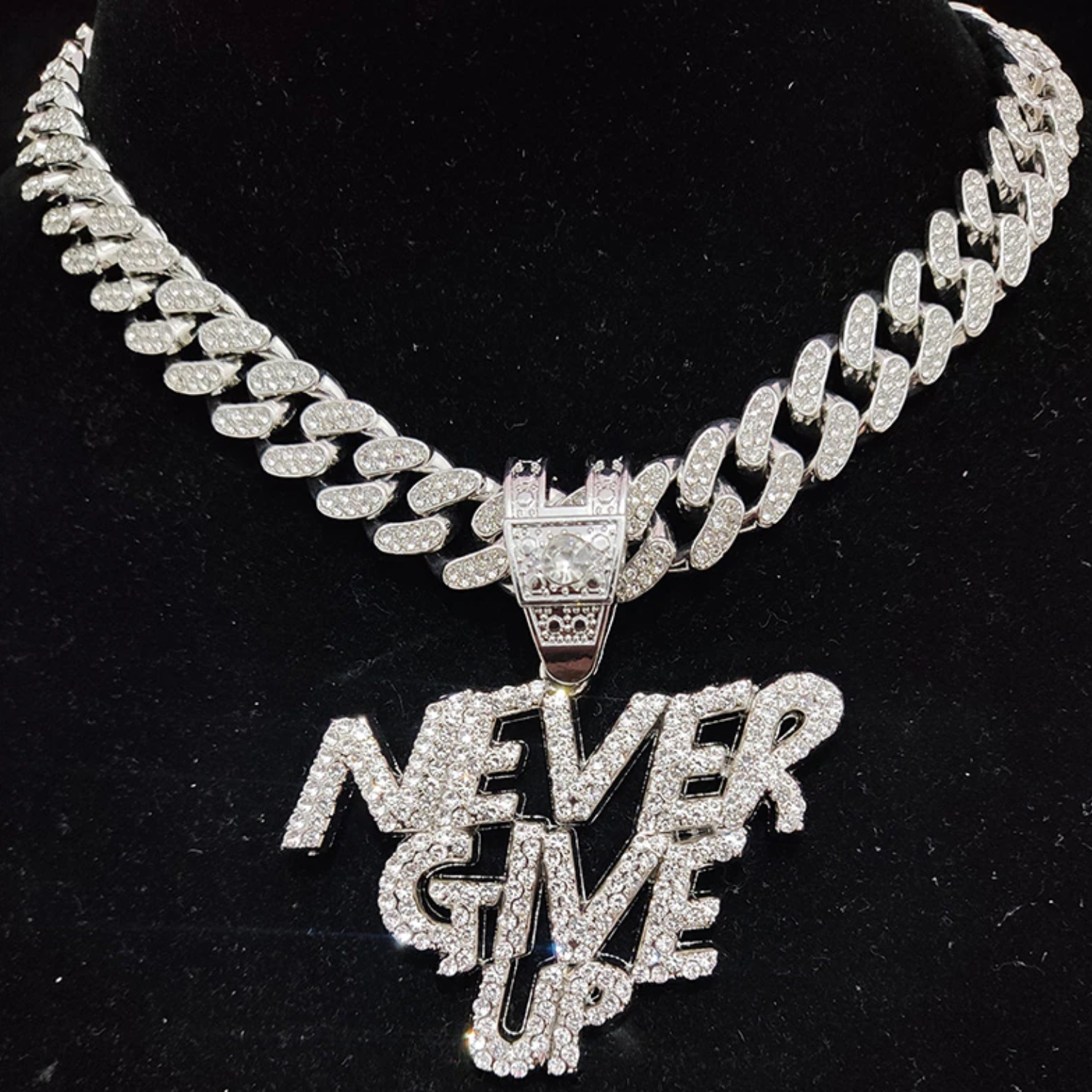 Amazon.com: N-Made Beautiful Hip Hop Never Give Up Iced Out