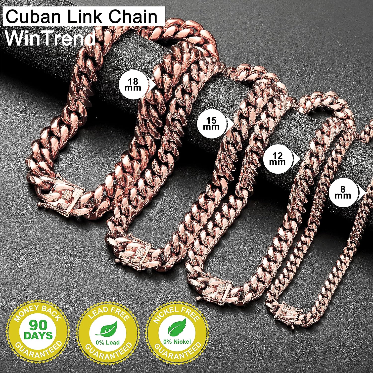 Cuban Link Chain Necklace or Bracelet With Design Box Clasp for Men 10MM/14MM Rose Gold Stainless Steel Hip Hop Miami Curb Chains 7.5-30 inch