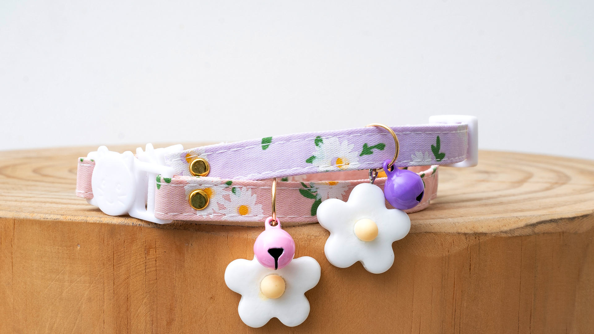 2 Pack Cotton Breakaway Cat Collars with Bell Flower Charms Kitty Kitten Collars Pink Purple Collar for Female Girl Cats… - Image 8