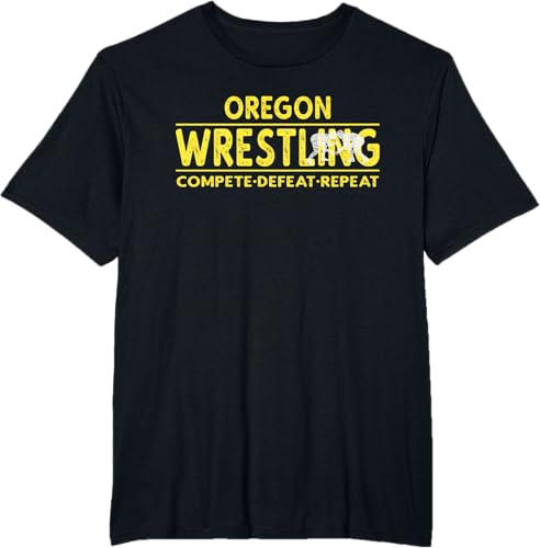 Miniatura 77 de Oregon Wrestling - Compete, Defeat, Repeat T-Shirt Negro,Azul Marino,Asfalto,Blanco,Azul Pastel,Arándano,Rojo,Verde Bosque,Verde Kelly,Verde