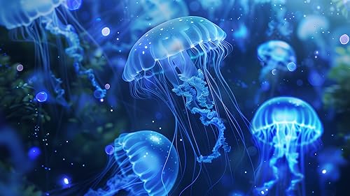 Jellyfish Screensaver: Underwater HD Colorful Neon Glowing Jellyfish Videos, Relaxing Music, and Tra