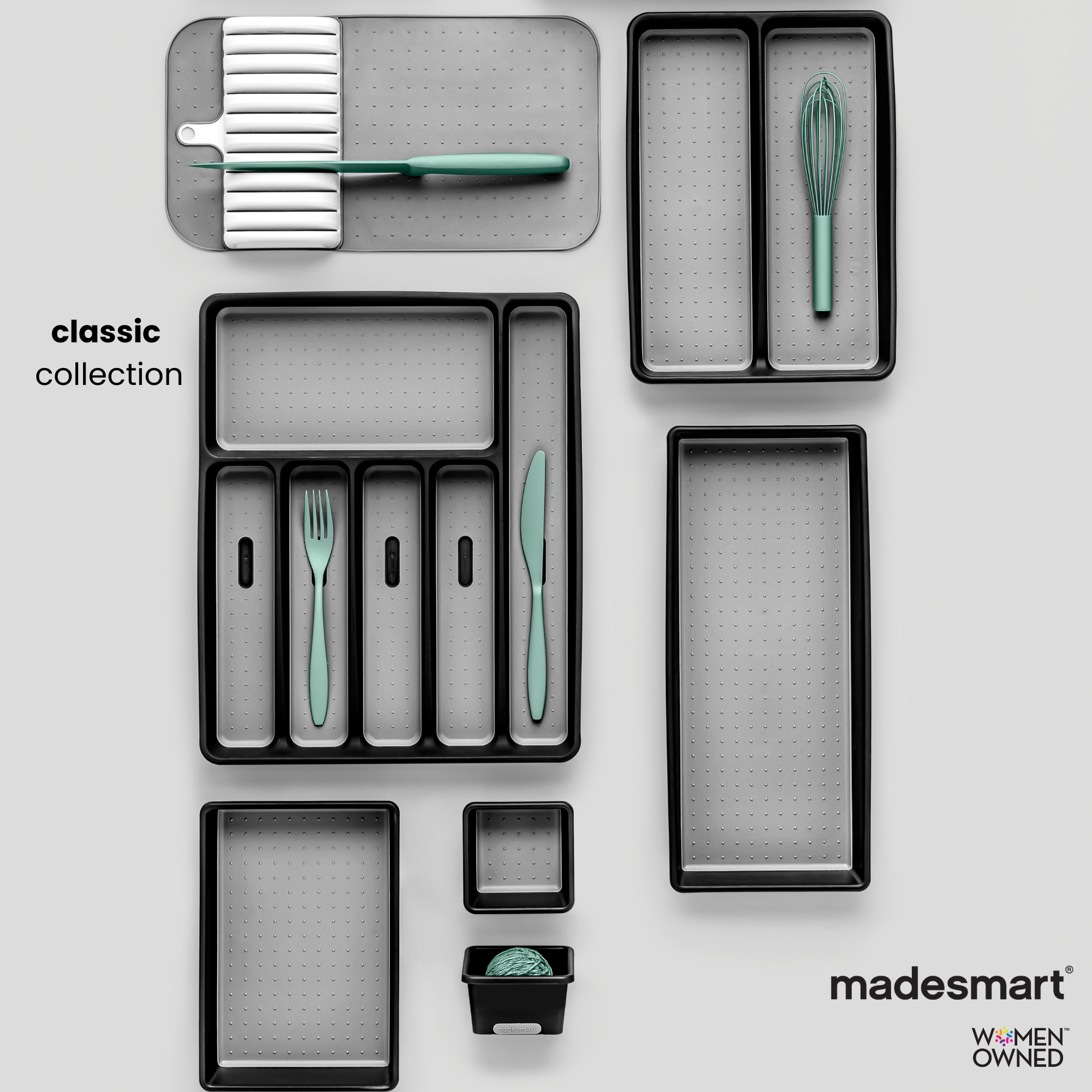 Utensil Organizer For Kitchen Drawers Madesmart Classic Silverware Tray - White, 5-Compartment Drawer Organizer With Icons, Non-Slip Feet, BPA-Free Silverware Holder