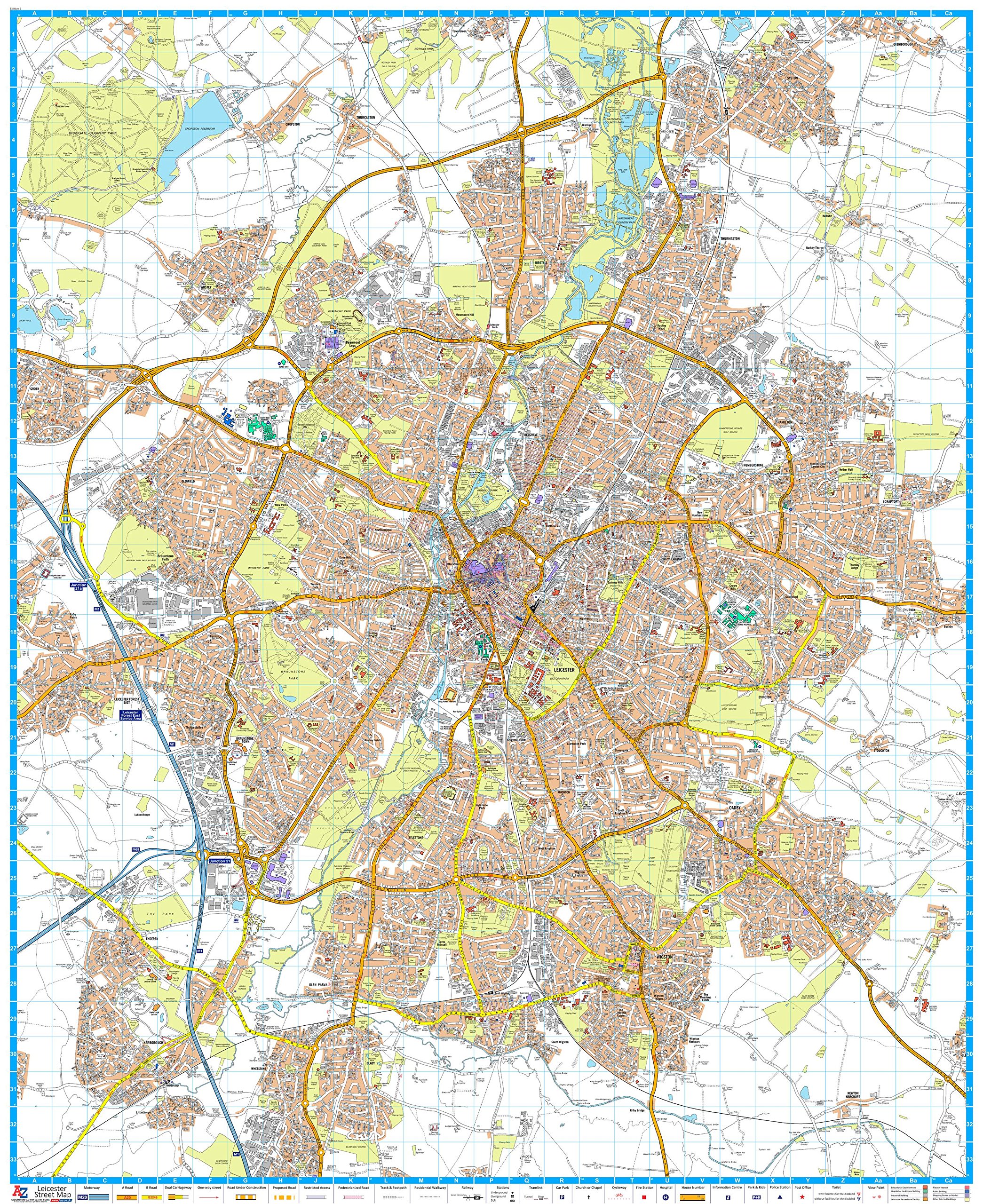 A-Z Maps A-Z Leicester Street Map - 38.25" x 46.75" Rolled Canvas โ image 1