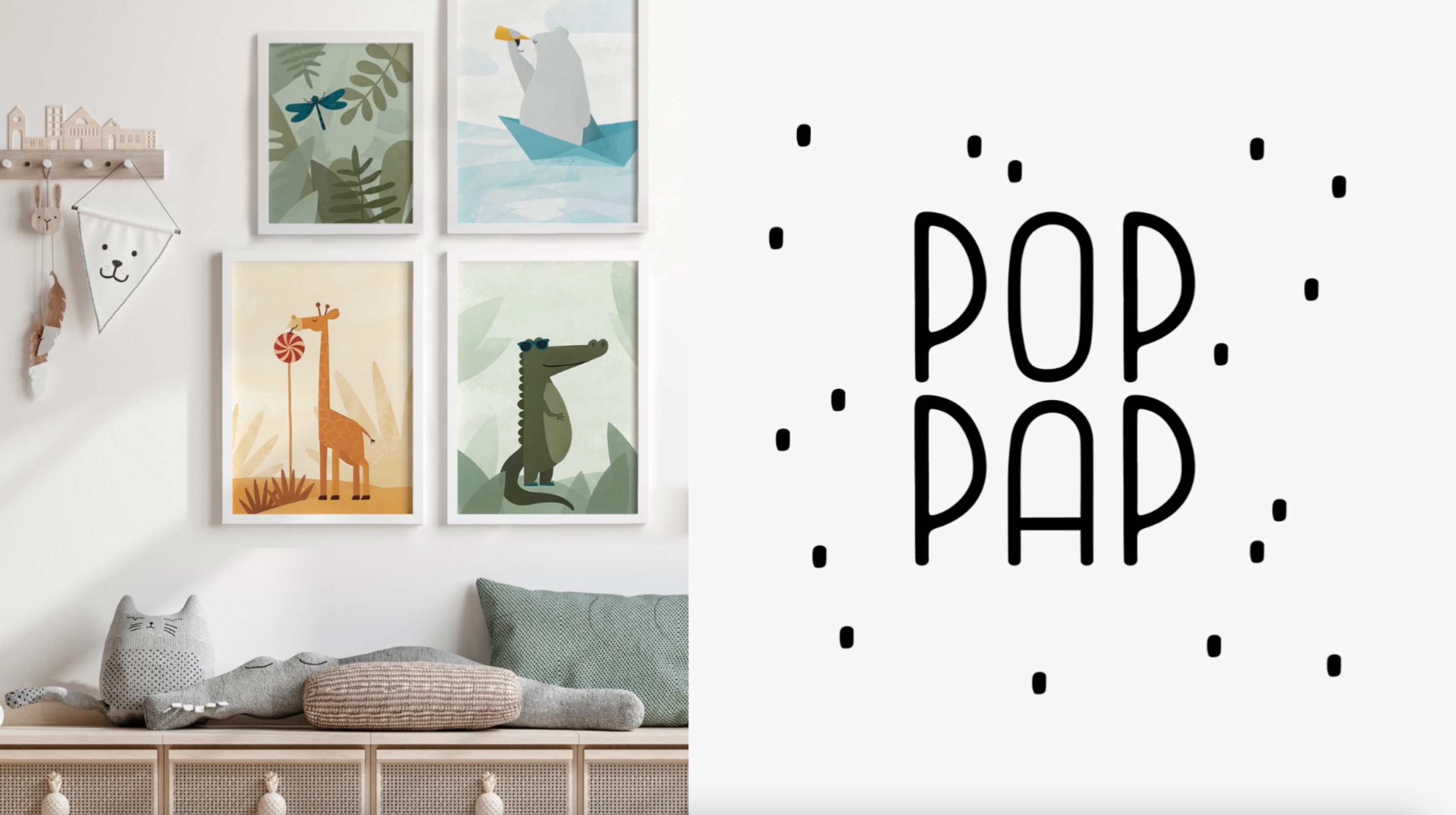 Lot De 5 Affiches Pour Chambre Enfant - Fabriqué En France - Papier Recyclé FSC - Thèmes Animaux (bleu, Rose, Vert, Jaune)