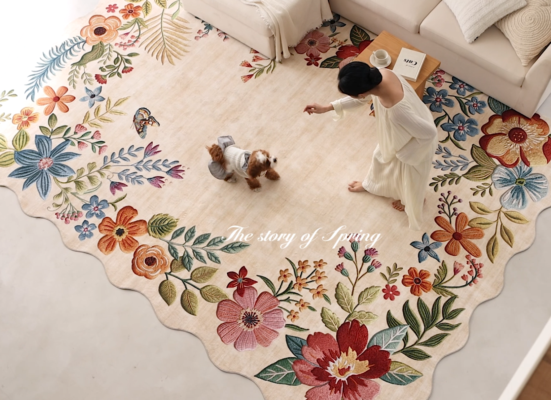 Tapete decorativo beige floral 2x3 ft lavable antideslizante miniatura 7