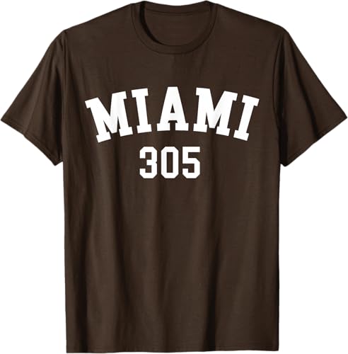 Miniatura 75 de Miami 305 USA American College Font T-Shirt Negro,Azul Marino,Azul Pastel,Arándano,Rojo,Plateado,Hierba,Verde Kelly,Marrón,Verde Oliva,Jaspeado