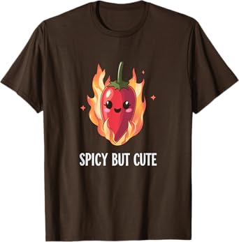 Spicy But Cute Kawaii Chili Pepper on Fire Tee (Brown)