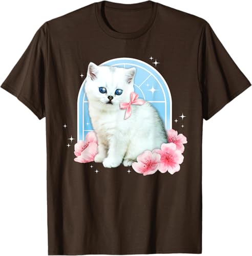 Miniatura 8 de Linda camiseta con diseño de flor de gato estética de los años 90 y 2000, Negro -