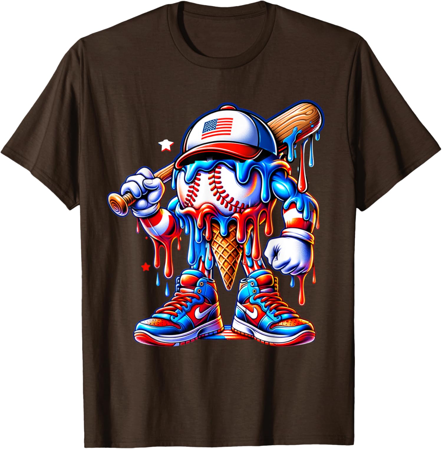 4th of July Red White and Blue Baseball Ice Cream Unisex T-Shirt - Picture 3 of 15