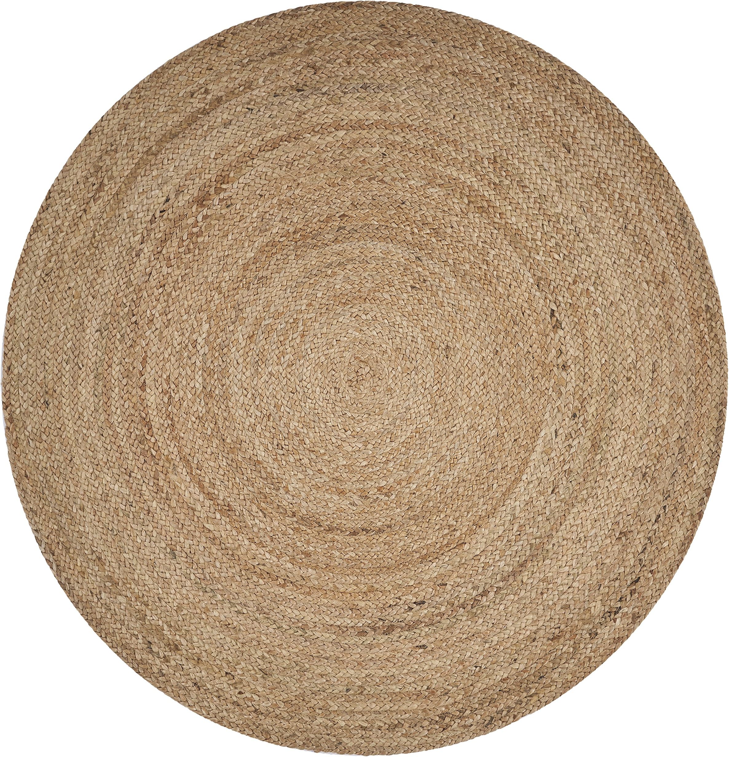 Lr Home Natural Jute 7'6" Round Area Rug for Home Decor - Braided Jute Rugs for Living Room, Bedroom, Playroom - Bohemian Farmhouse Indoor Jute Rug for Room Decor - Large Carpet - Natural