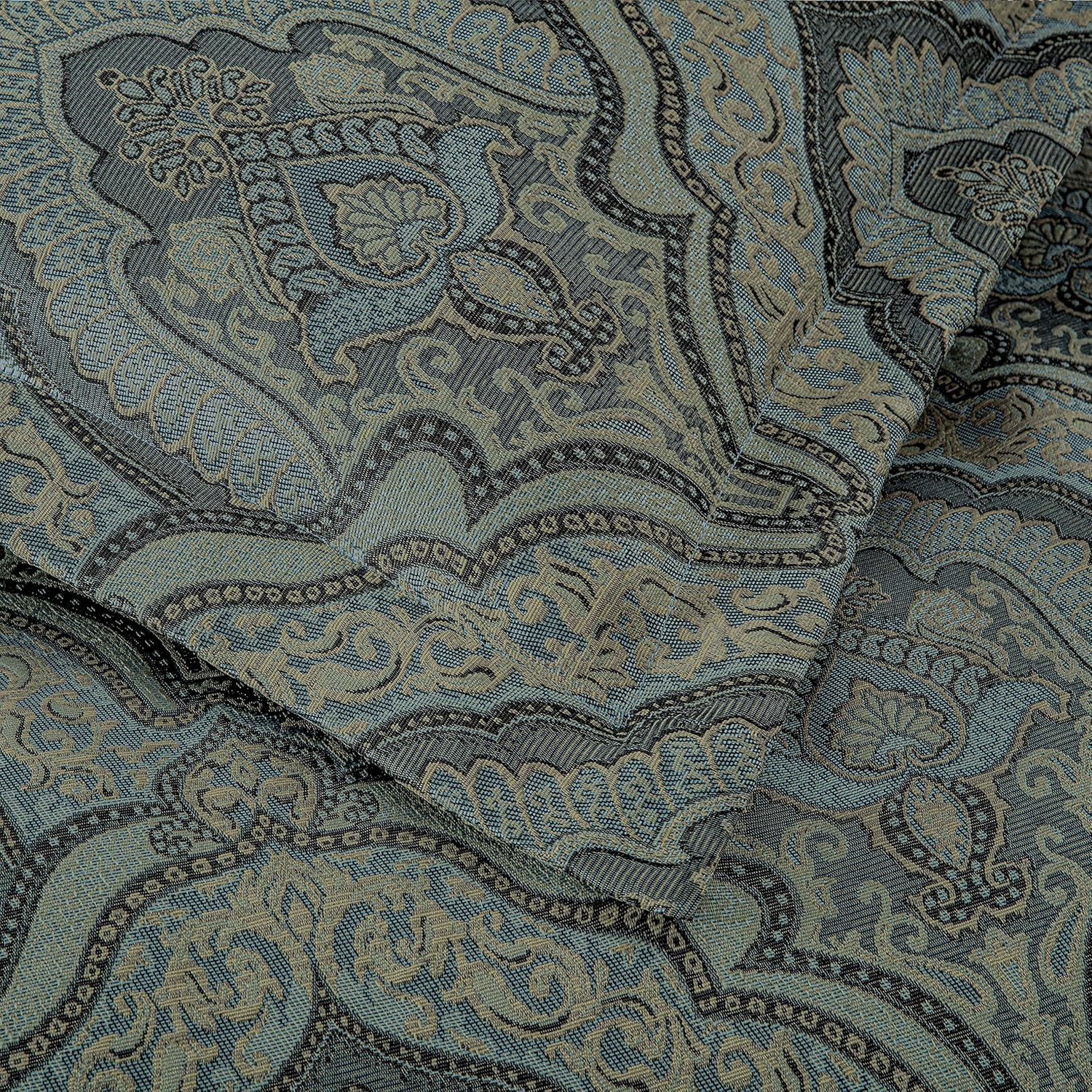 Chezmoi Collection Seville 9-Piece Jacquard Blue Gold Medallion Paisley Comforter Bedding Set Queen Size