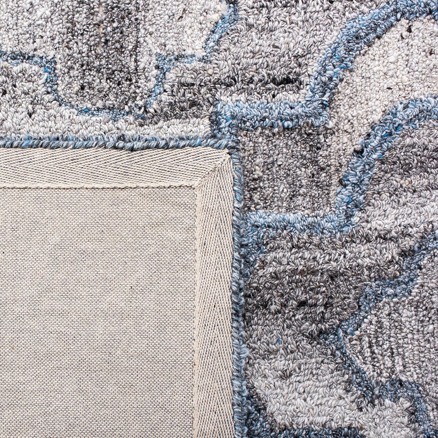 SAFAVIEH Abstract Collection Area Rug - 9' x 12', Blue & Brown, Handmade Wool & Viscose, Ideal for High Traffic Areas in Living Room, Bedroom (ABT646M)
