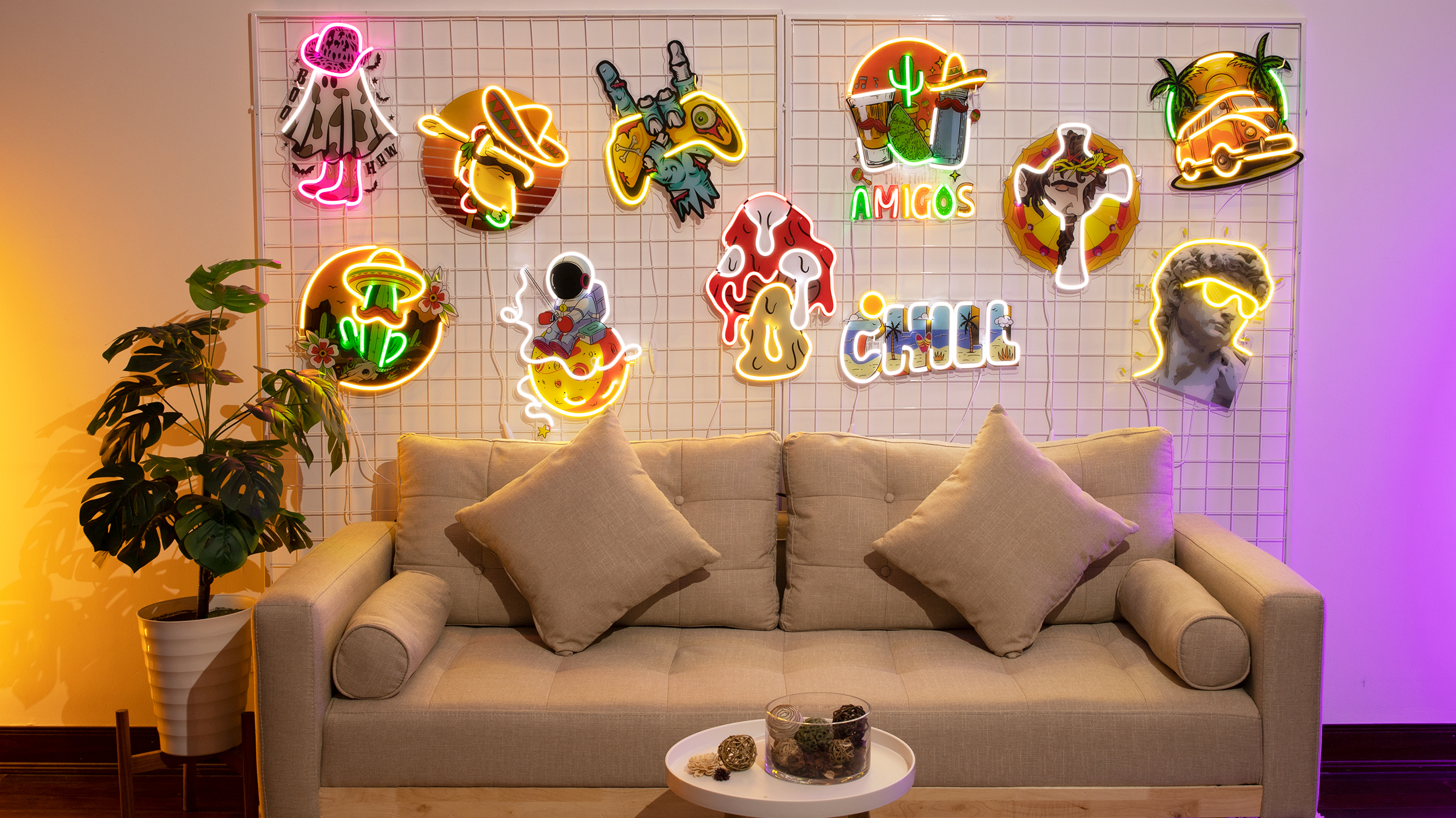 David Sculpture Neon Altered Wall Art - Maximalist Decor Sign