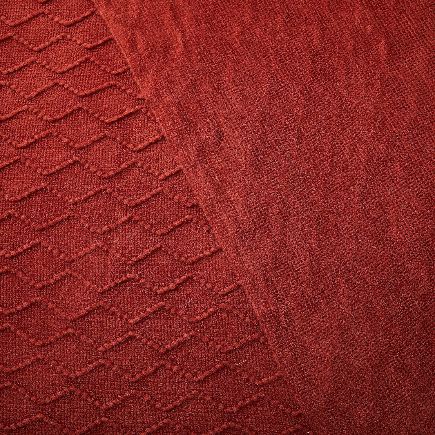 Acrylic Knitted Throw Blanket, Lightweight and Soft Cozy Decorative Woven Blanket with Tassels for Couch, Bed, Sofa, Travel, Suitable for All Seasons, 50 x 60 Inches, Rust - Image 2