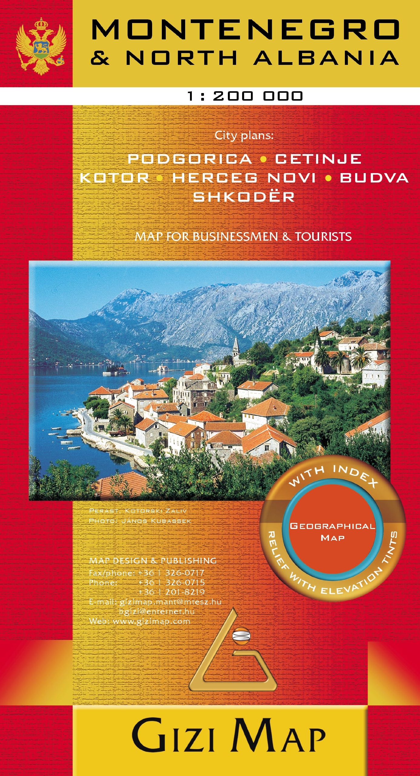 Montenegro - Albania North geogr. (r): City plans: Podgorica, Cetinje, Kotor, Herceg Novi, Budva, Shkoder