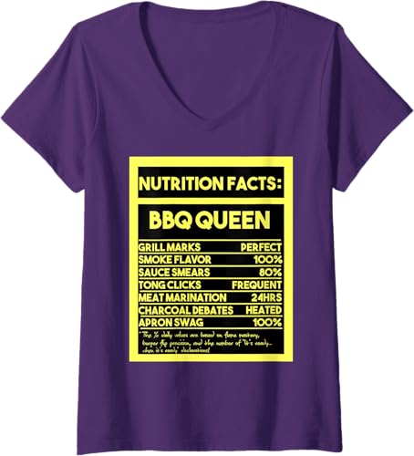 Miniatura 5 de Información nutricional de Womens BBQ Queen Camiseta con cuello en V de The Ultimate Grill Mistress's, Negro -