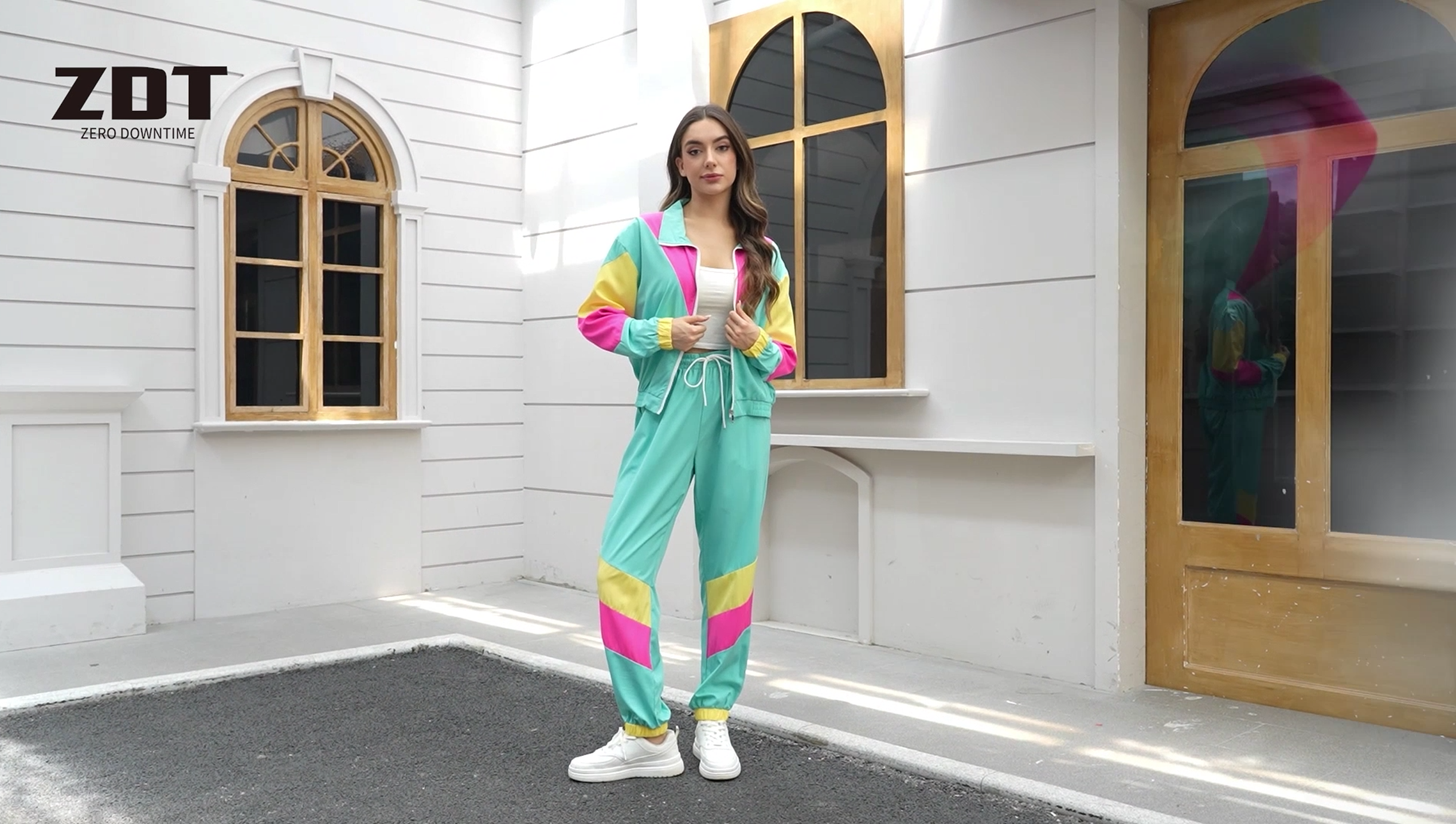 Amazon.com: ZDT Women's Color Block 80s 90s Outfit 2 Piece Costume