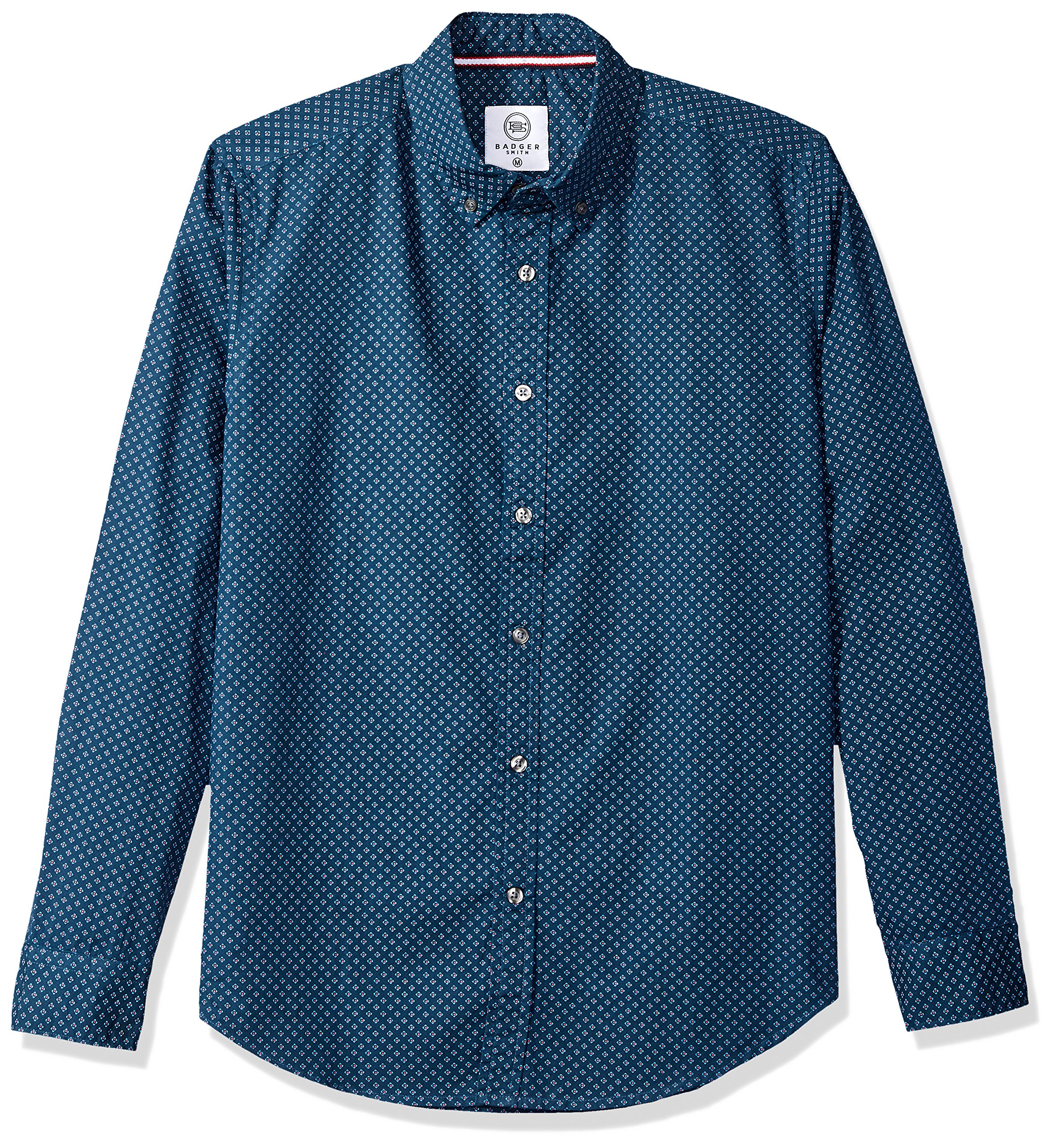 Badger Smith Men's Cotton Poplin Print Slim Fit Button Down Shirt