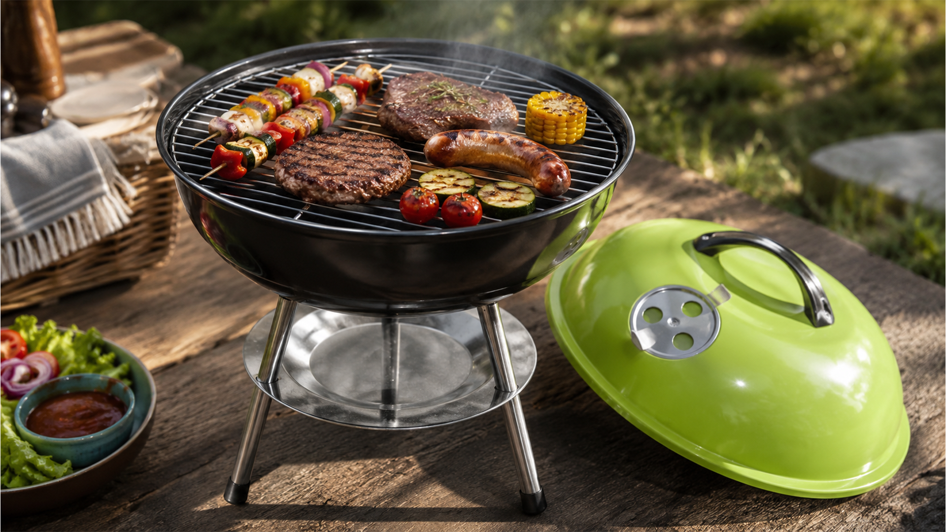 GOODS+GADGETS® Mini Kugelgrill Holzkohle - Camping Tischgrill 38 cm