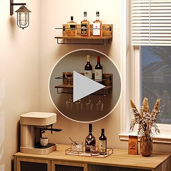 Floating Shelves HOOBO Wall Mounted Wine Ack 2 Pack, Wine Shelf Hanging Floating Wall Shelves Wine Glass Bottle Rack Stemware Holder For Living Room Dining Room Wall Mounted Wine Rack