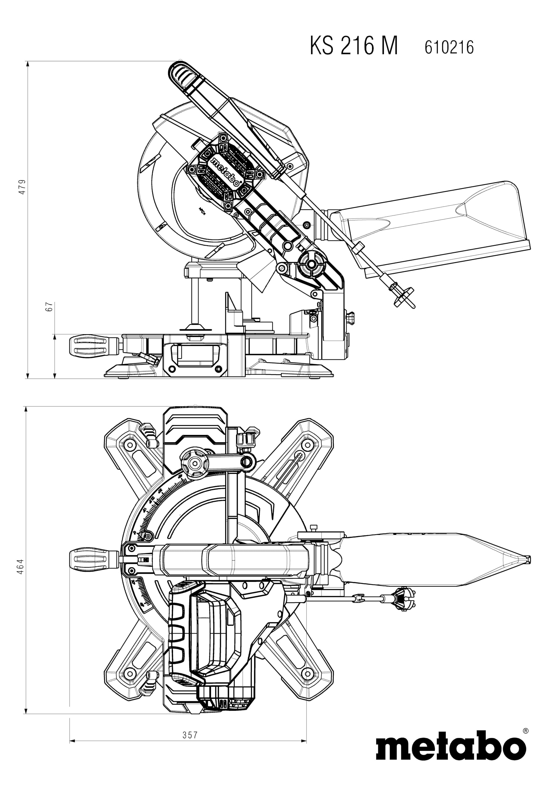 Metabo scie à onglets et à tronçonner KS 216 M – 610216000 – Avec ligne de coupe de précision (Precision Cut Line), lame de 216 mm – Câble de 2 m