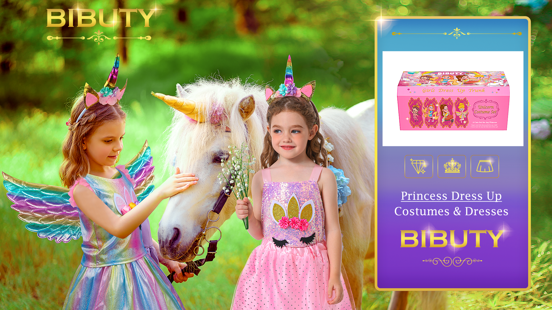 Light-Up Unicorn Princess Dress Up Set For Girls - Tutu, Cape, Crown, Wand, Ages 3-6, Battery Included