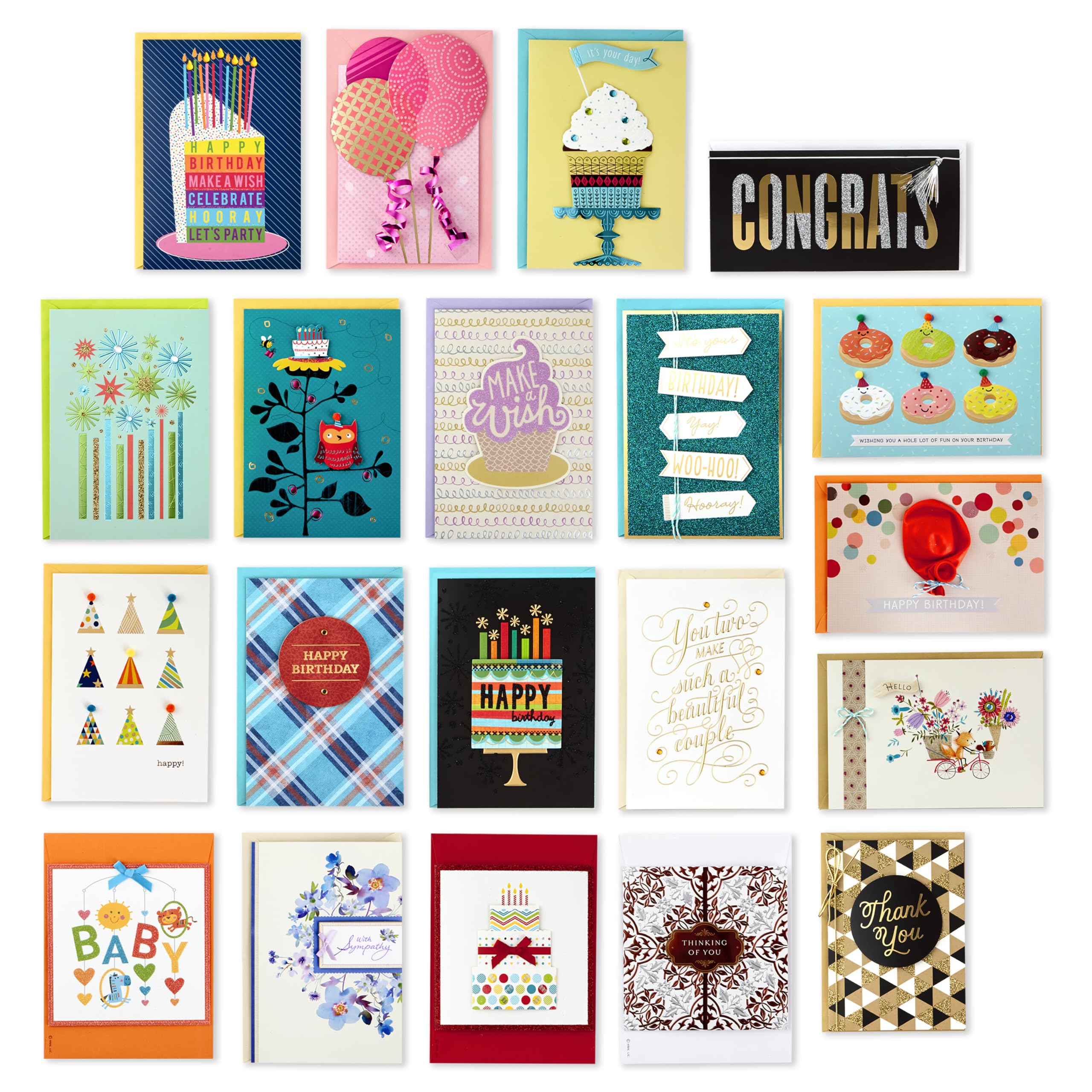 Hallmark Surtido de tarjetas hechas a mano para todo tipo de ocasiones, con diseño floral rosa (paquete de 20)