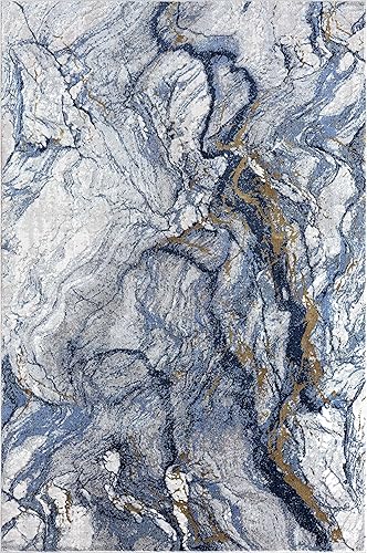 Miniatura 3 de Abani Regal Collection - Alfombra de área, diseño de mármol azulgris, 4 x 6 pies, fácil de limpiar, duradera para niños y mascotas, no desprende