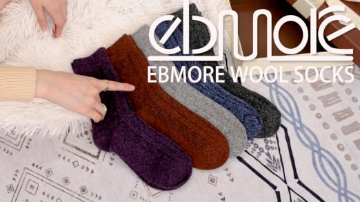 EBMORE Lot de 5 paires de chaussettes d'hiver chaudes et épaisses en laine pour femme, Noir, taille unique