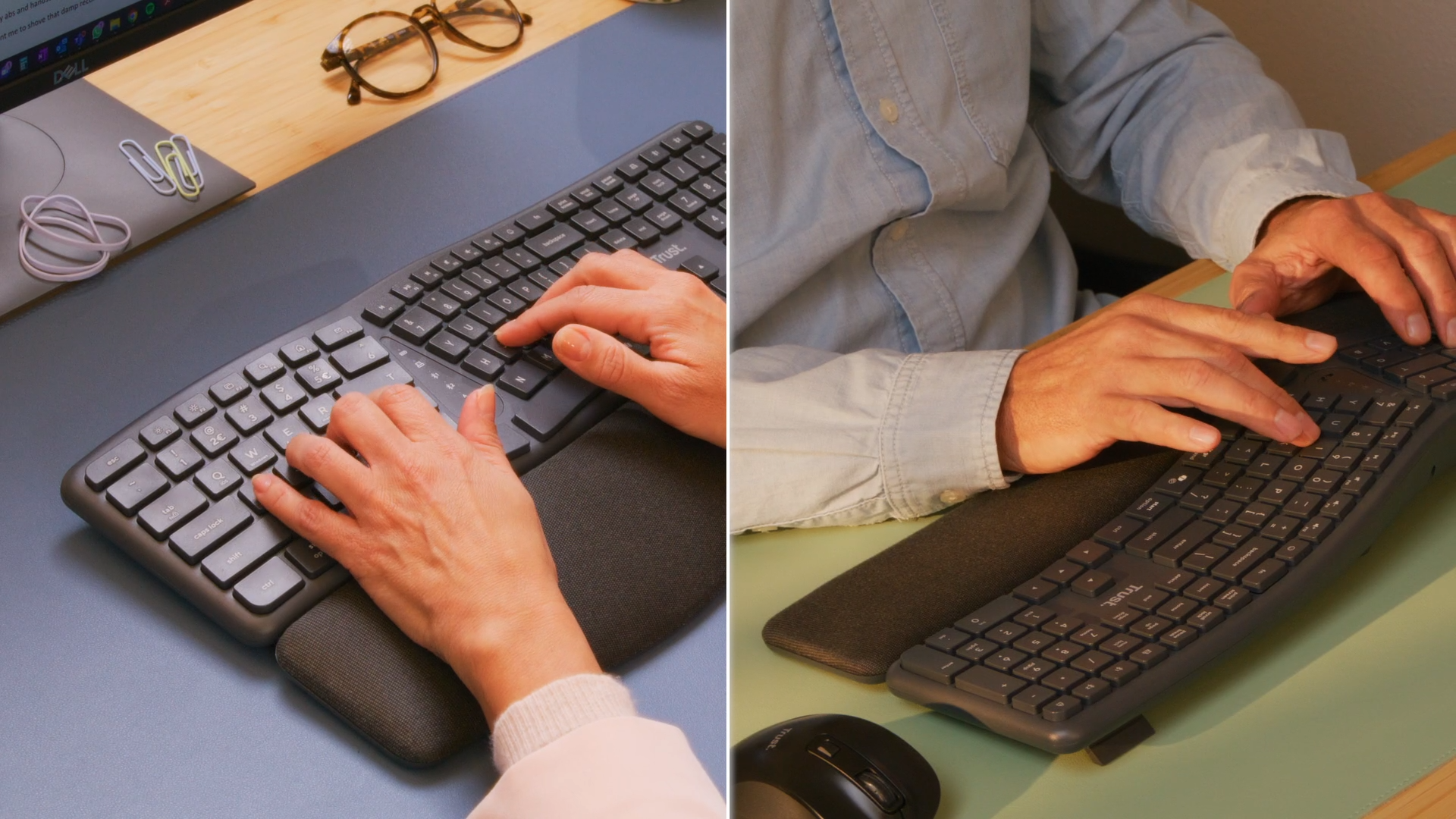 Trust Arvia Teclado Ergonómico Inalámbrico QWERTY Español, Negro | Dividido con Reposamanos, Silencioso, Multidispositivo, Bluetooth + 2.4GHz, PC Ordenador Portátil Mac 8